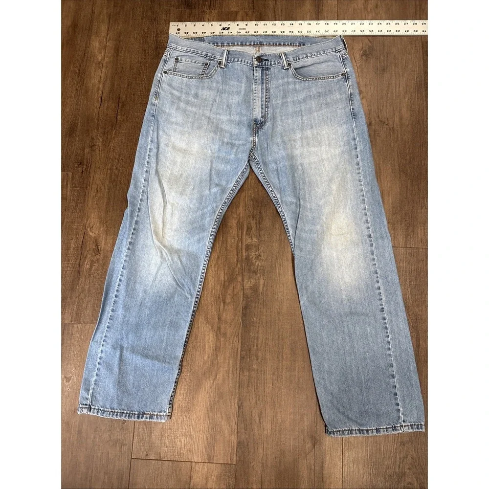 Levi's 505 Jeans Mens 38x28 Red Tab Light Wash Blue Straight Fit VTG Distressed